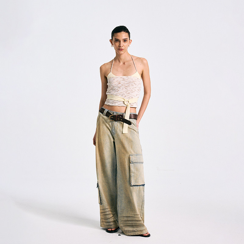 Howwell 25SS做旧黄泥工装牛仔裤女双口袋高腰直筒裤,女装/女士精品,牛仔裤,淘宝优惠券,粉丝福利购,淘宝优惠卷