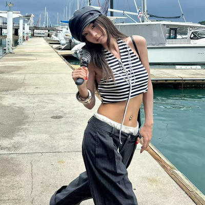 Howwell25SS春夏竖条纹系带背心