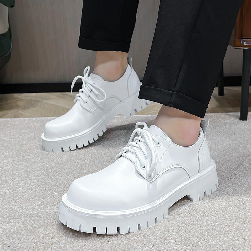 Houston Shoes!白色皮鞋男厚底增高复古大码商务正装圆头休闲鞋