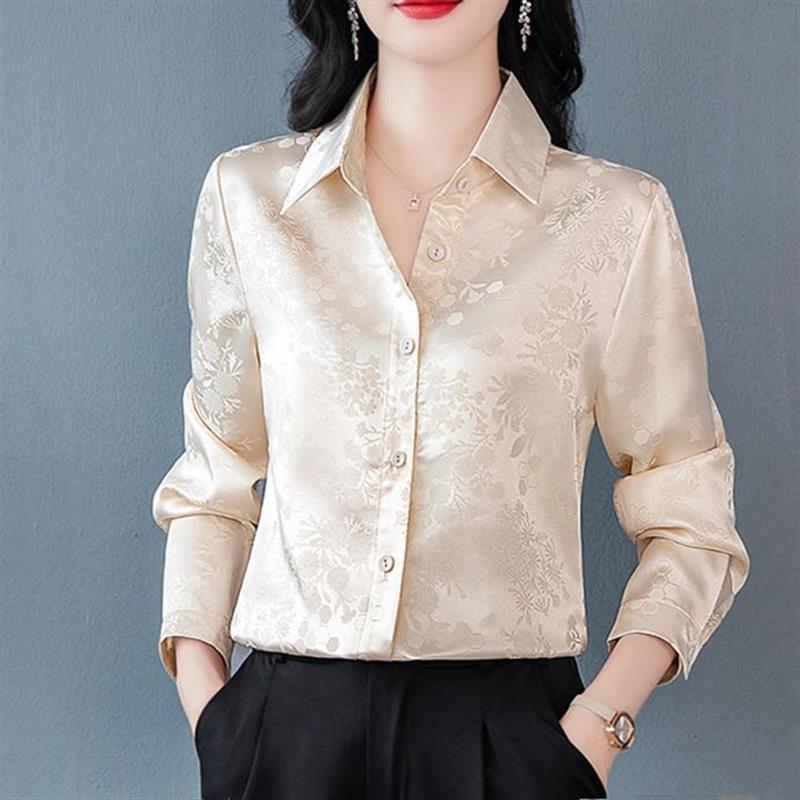 真丝缎面衬衫女上衣2025新款提花桑蚕丝轻奢高级感职业垂落感衬衣