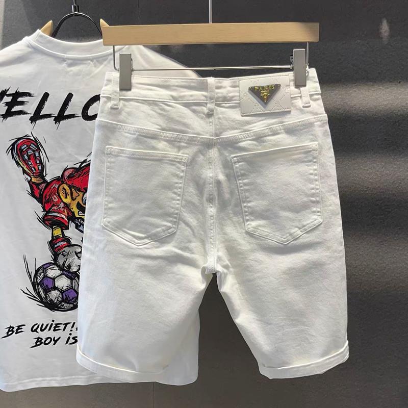 香港潮牌白色牛仔短裤男简约夏季新款潮流百搭五分裤帅气休闲中裤