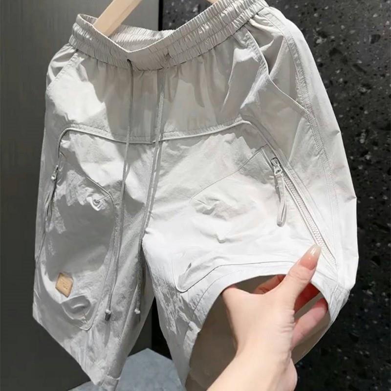 高级感痞帅工装短裤男潮牌宽松多口袋五分裤百搭纯色松紧腰休闲裤