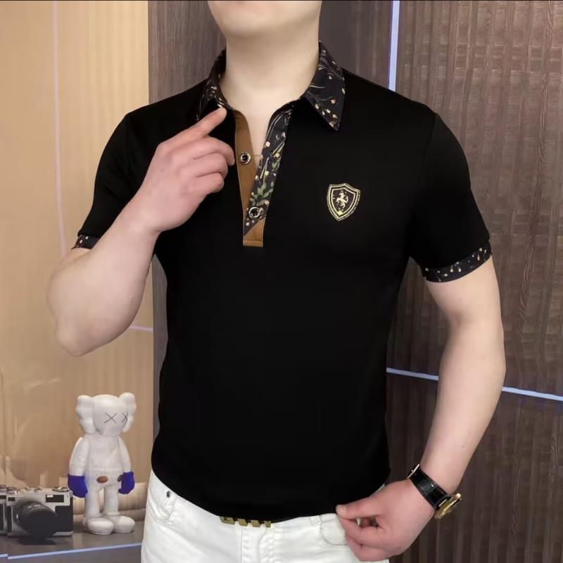 高端轻奢欧版冰丝短袖男POLO衫夏季新款轻奢时尚潮牌个性翻领t恤