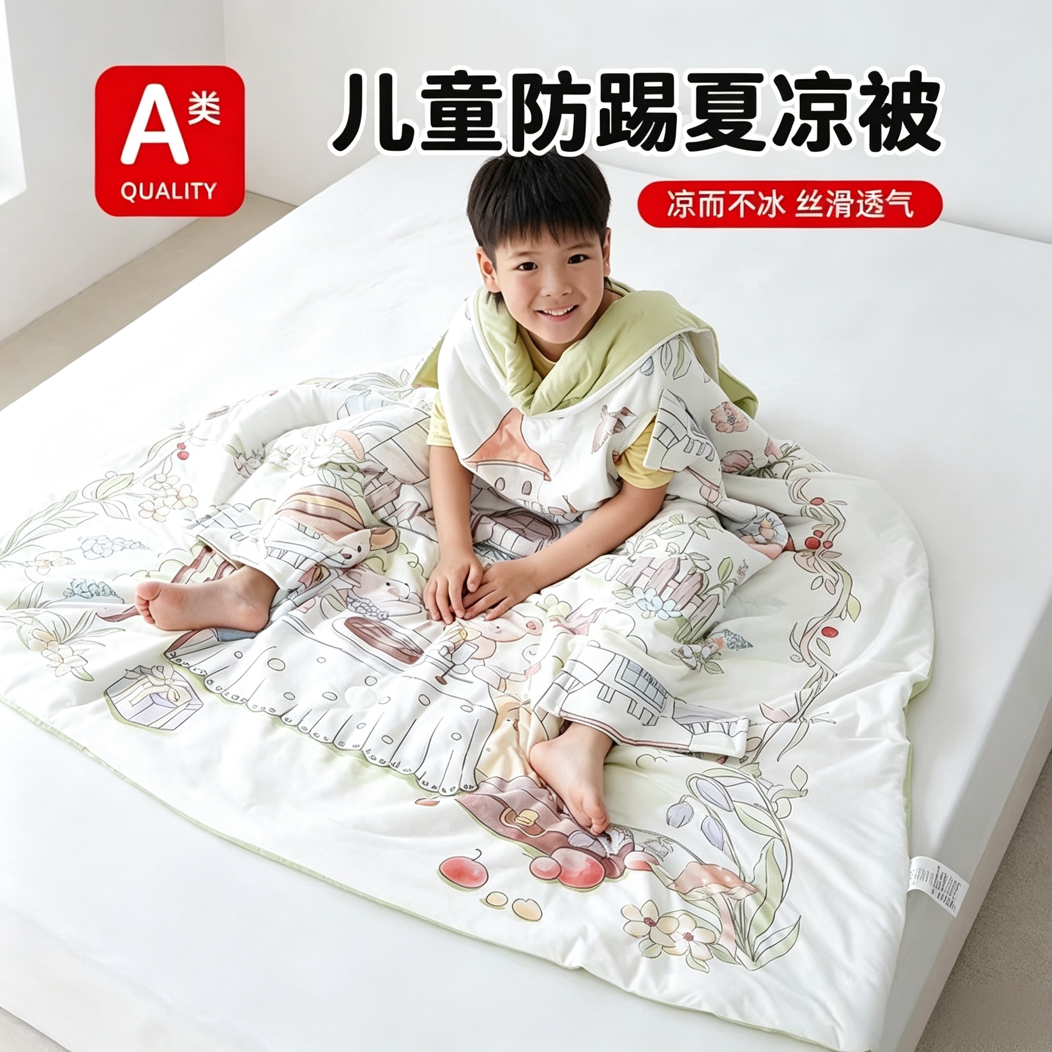 儿童宝宝夏凉被蚕丝护肚防踢被子