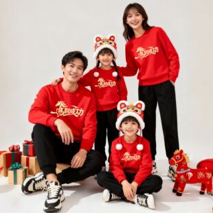 马到成功2026跨年活动表演服装公司年会红色卫衣亲子装加绒新年福