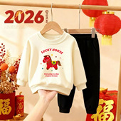 一家三四口全家福加绒新年上衣 休闲卫衣卫裤 小马套装 两件套亲子装