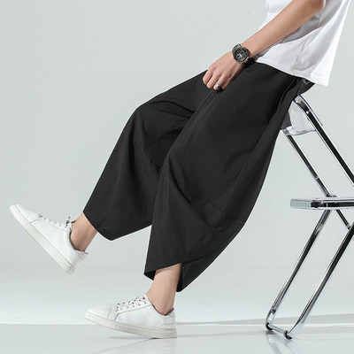 冰丝裤子男夏季垂感阔腿灯笼裤大码宽松直筒裤潮流速干运动七分裤