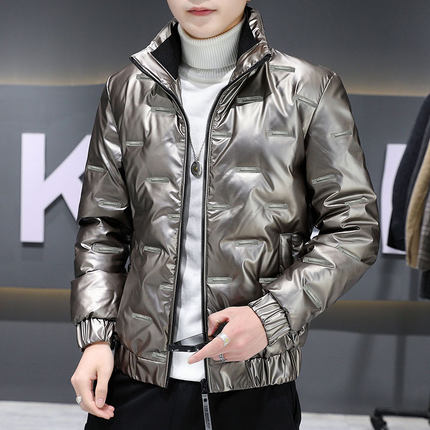 亮面羽绒服男士秋冬季2021新款加绒加厚保暖上衣潮牌短款男装外套