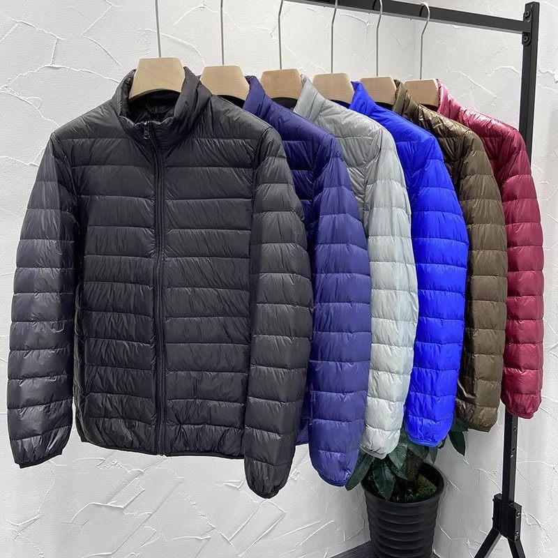 男士冬季特价反季轻薄款白鸭绒保暖外套2024大码百搭连帽短款立领