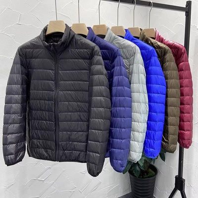 男士冬季特价反季轻薄款白鸭绒保暖外套2024大码百搭连帽短款立领