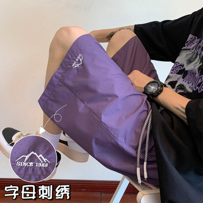 冰丝速干短裤男款夏季薄款篮球运动透气宽松网格沙滩裤休闲五分裤