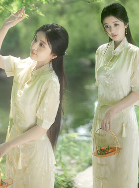 新中式国风盘扣改良旗袍上衣高腰包臀半身裙复古名媛风两件套装