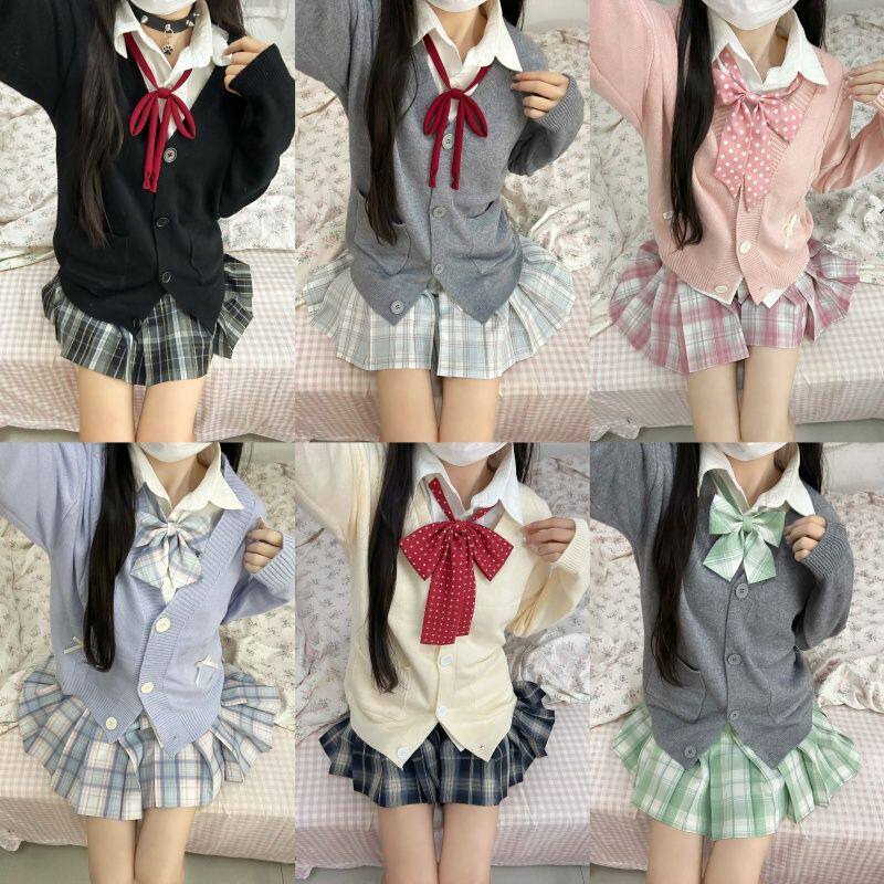 少女十八 JK制服春秋开衫毛衣格裙套装长袖针织开衫学院风ins百搭