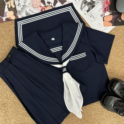 知半城jk制服原创正版基础款绀三本中间服不良水手服短袖班服套装