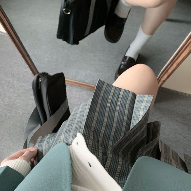 【茶沫】原创正版JK格裙半身裙秋冬款女日系校供感百褶短裙秋野眠