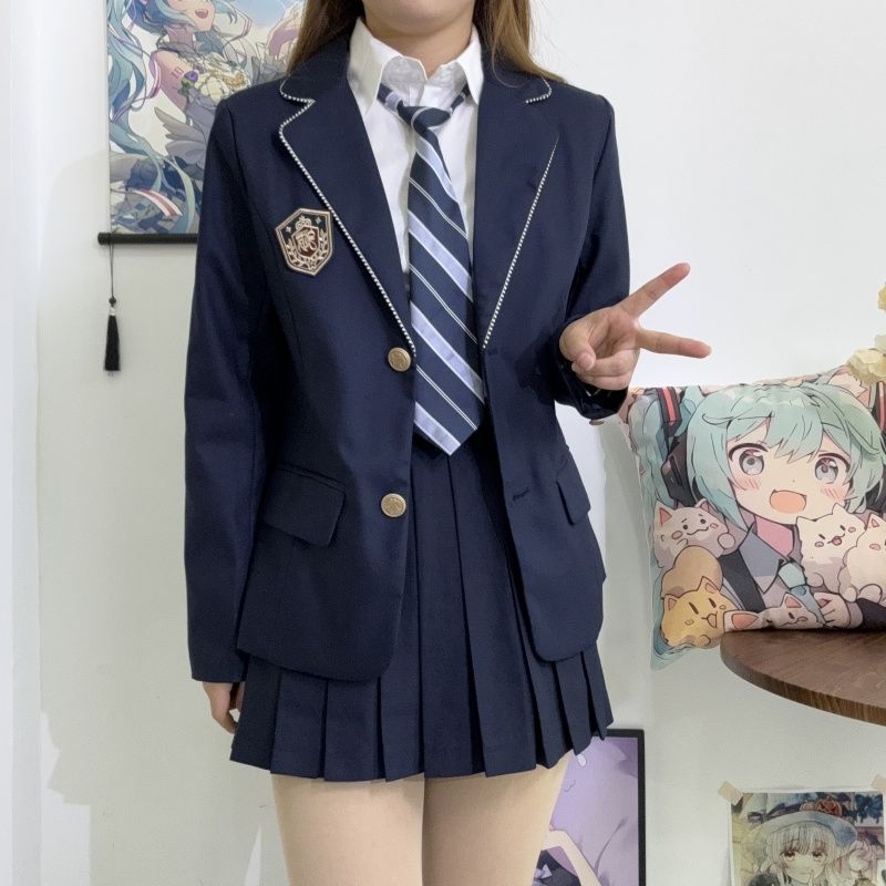 兔言舍原创JK制服甜美学院风白条纹西装女生修身版型秋冬班服校服