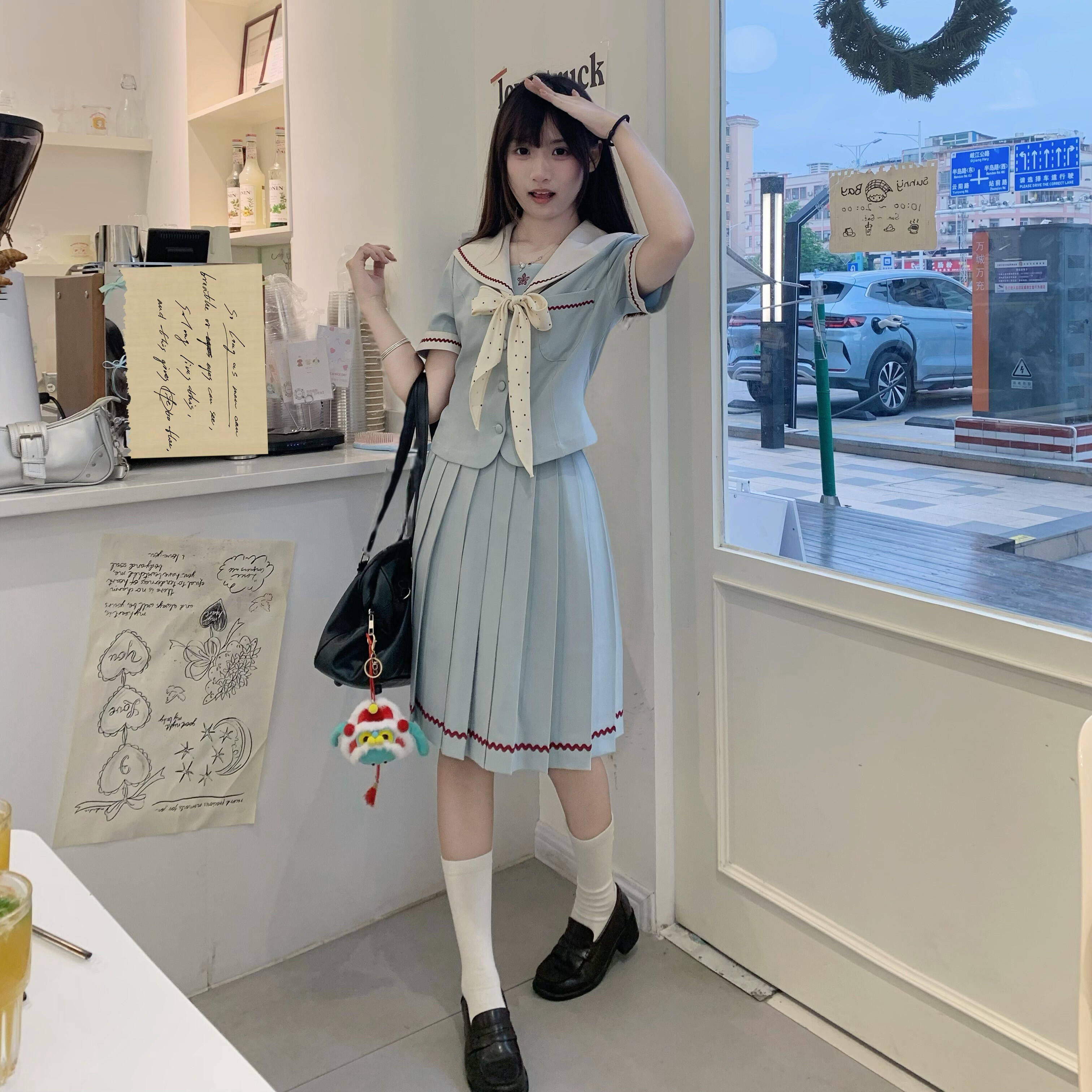 lulu cake小薄荷jk收腰水手服薄荷蓝夏季日系制服学院风短袖套装