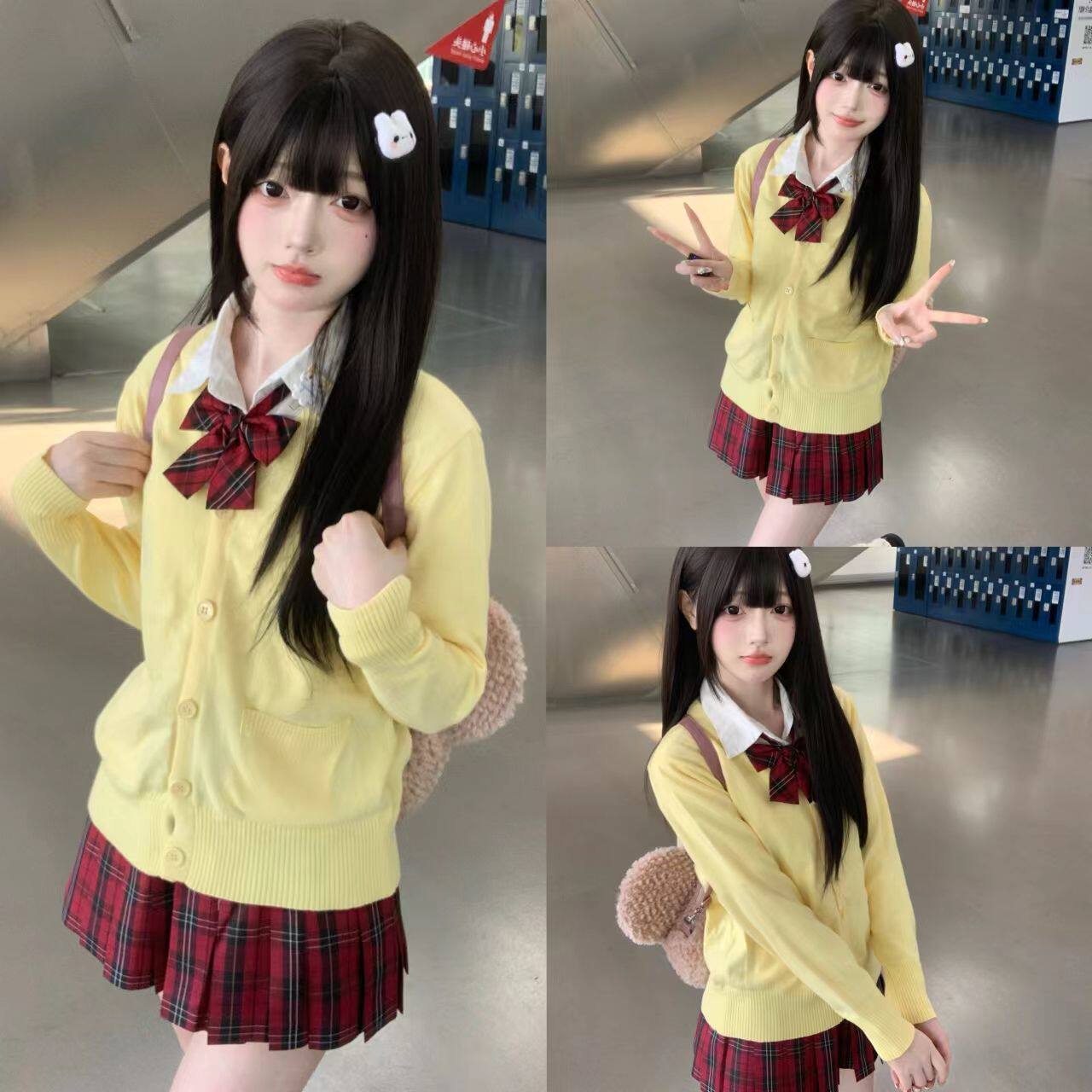 小时与词原创jk制服格裙长袖开衫毛衣套装秋冬学院风校供感女学生
