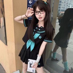 黑色原创正版水手服十一封信jk萌系女幼稚园制服小熊来信初音套装