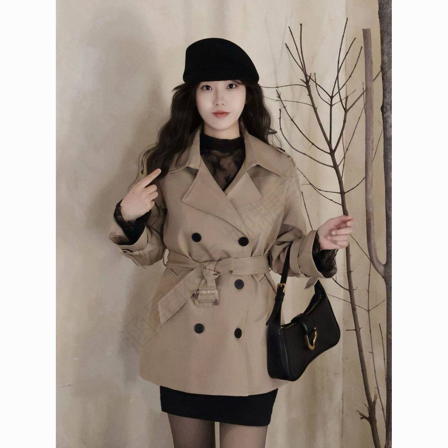 春季风衣短款风衣小个子大衣收腰短款春秋女装淡人穿搭插肩袖网红