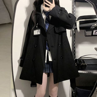 花千猪原创 裕本川风衣   学院风jk制服大衣长款短款黑色大衣外套