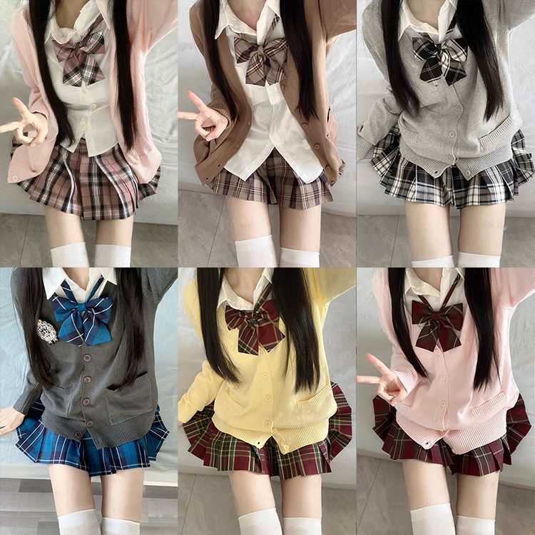 【开衫毛衣套装】正版原创JK制服秋冬套装格裙长袖学院校供感软妹