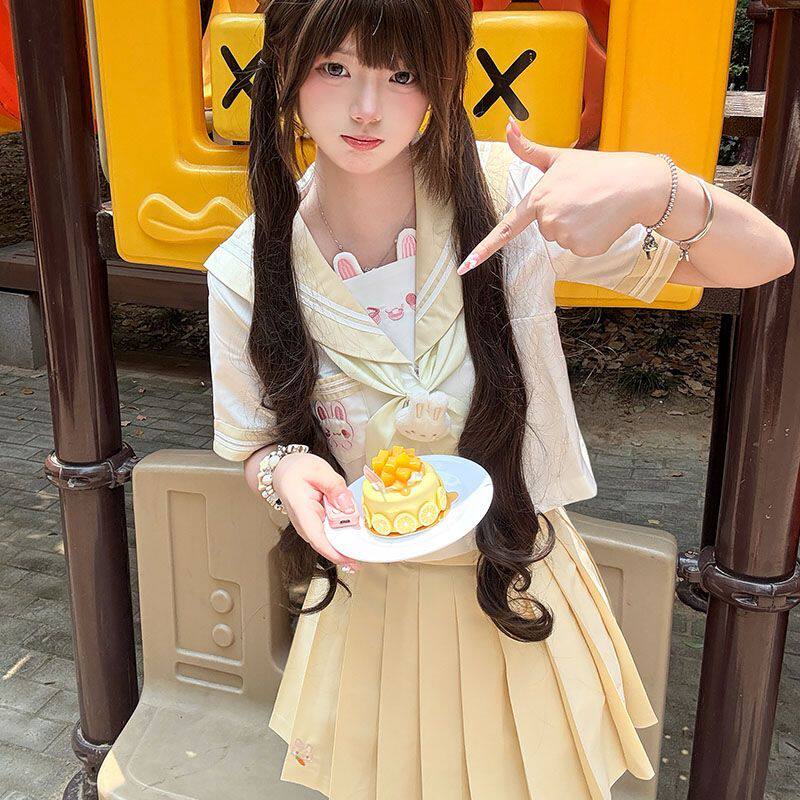 甜嗑原创正版制服欧咪兔软妹学院幼稚园甜美水手服jk短袖套装可爱