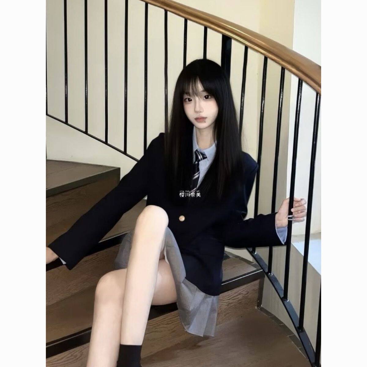 日系JK制服初秋三粒扣正肩学生西服学院水色漫感长袖衬衫校供上衣