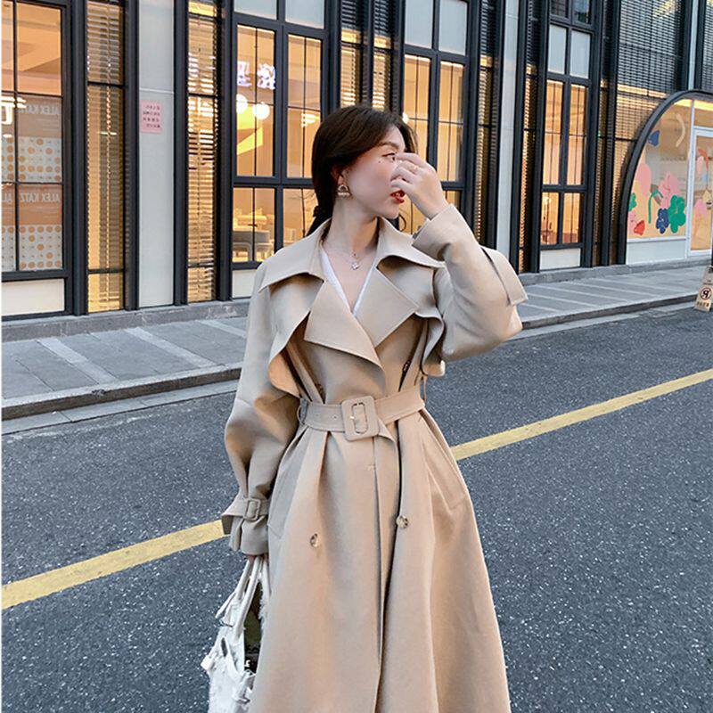 中长款过膝风衣女2026春秋季新款韩版垂坠感洋气小个子大衣外套潮