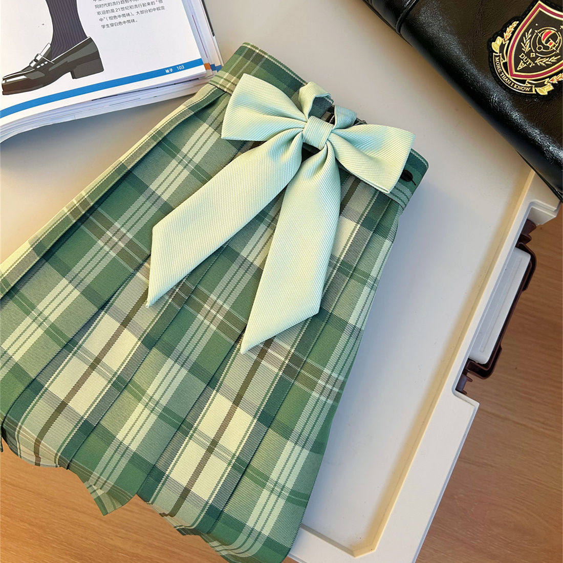 香草圆子【四叶草】原创JK制服格裙正版学生学院风百褶半身短裙夏