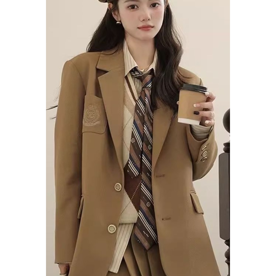 英伦学院风jk制服套装女秋冬季新款韩版西装外套衬衫百褶裙三件套