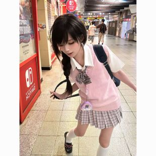 【浅浅】粉格裙原创jk制服裙校供感半身裙正品jk裙学院风百褶裙