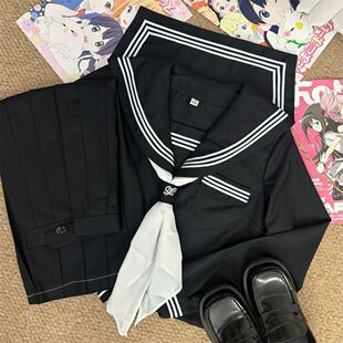 知半城原创不良水手服正版jk制服套装中间日系学院风黑三本基础款