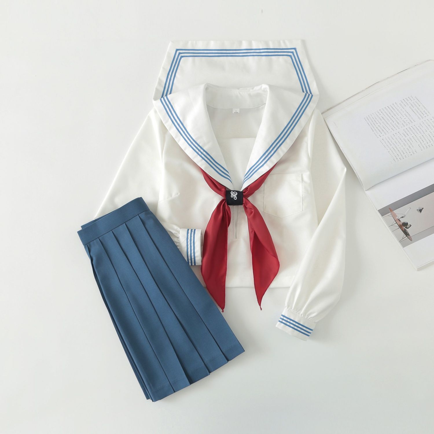 花清原创白领蓝三本水手服正版基础款jk制服学院风日系中间服套装
