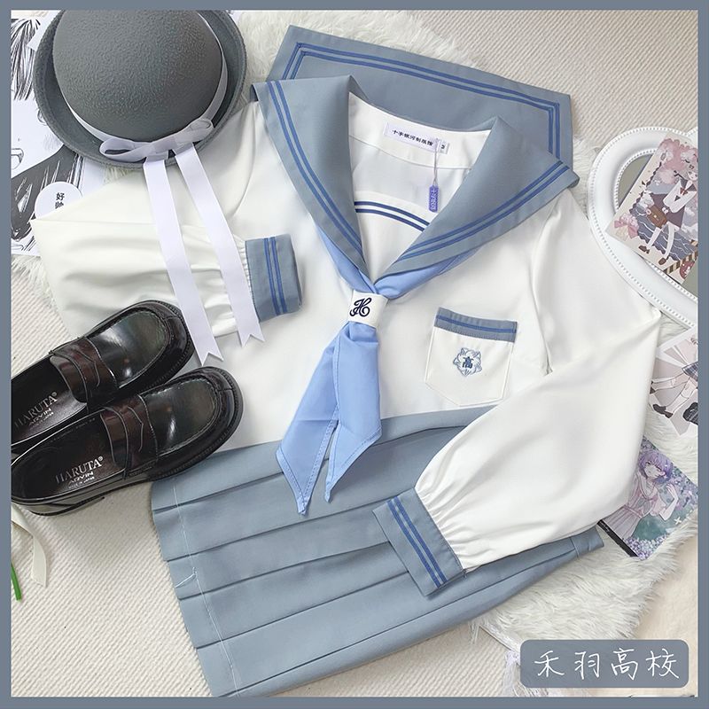 【禾羽高校】原创水手服正版jk制服海军领全套jk学院风水手服蓝色