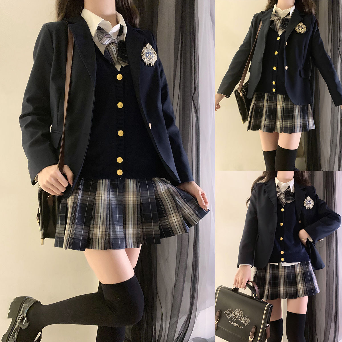 北璃酱jk制服西装三件套装秋冬穿搭女学院风校供长袖宽松校供百搭