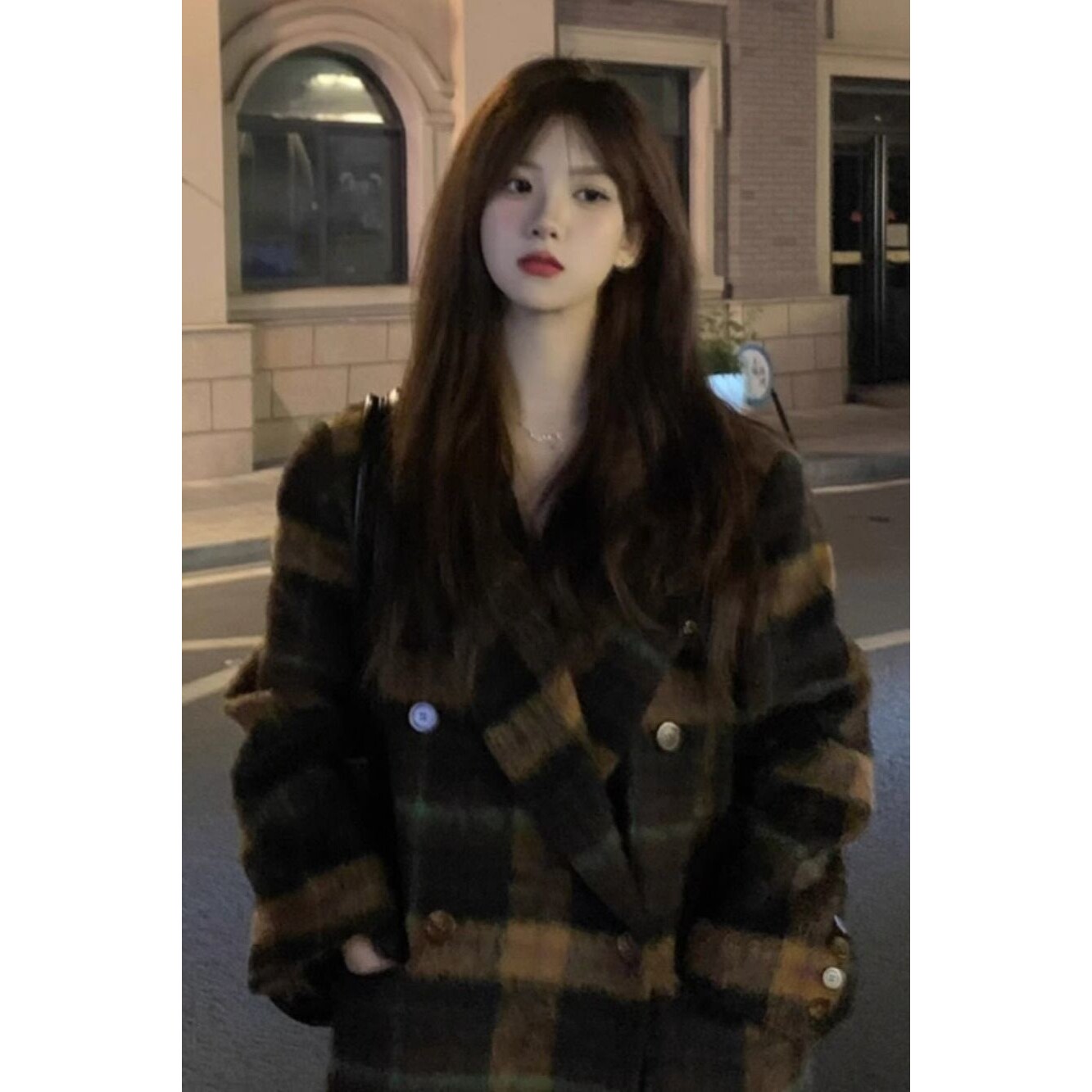 格子毛呢外套女2026秋冬新款美拉德韩系赫本风气质加厚呢子大衣潮