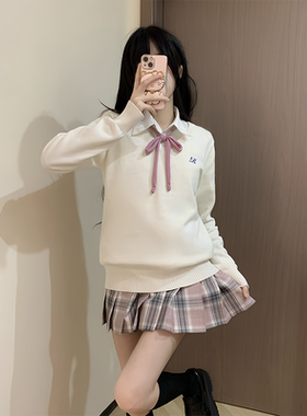 原创jk制服格裙套装女秋冬正版学院风百褶短裙子套头毛衣衬衫全套
