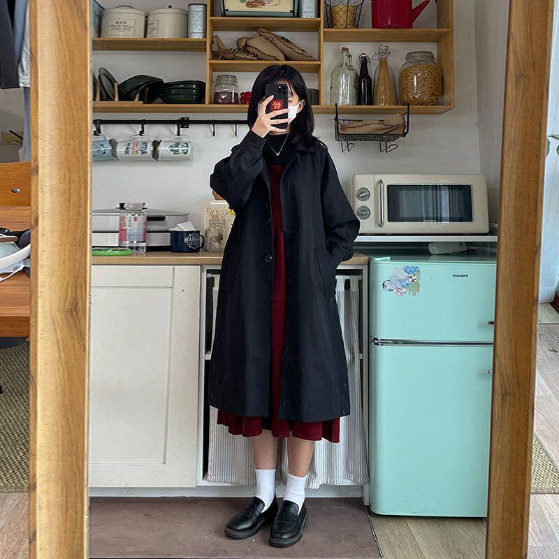 藏】黑色风衣外套女小个子2026秋冬新款中长款韩版宽松上衣学院风