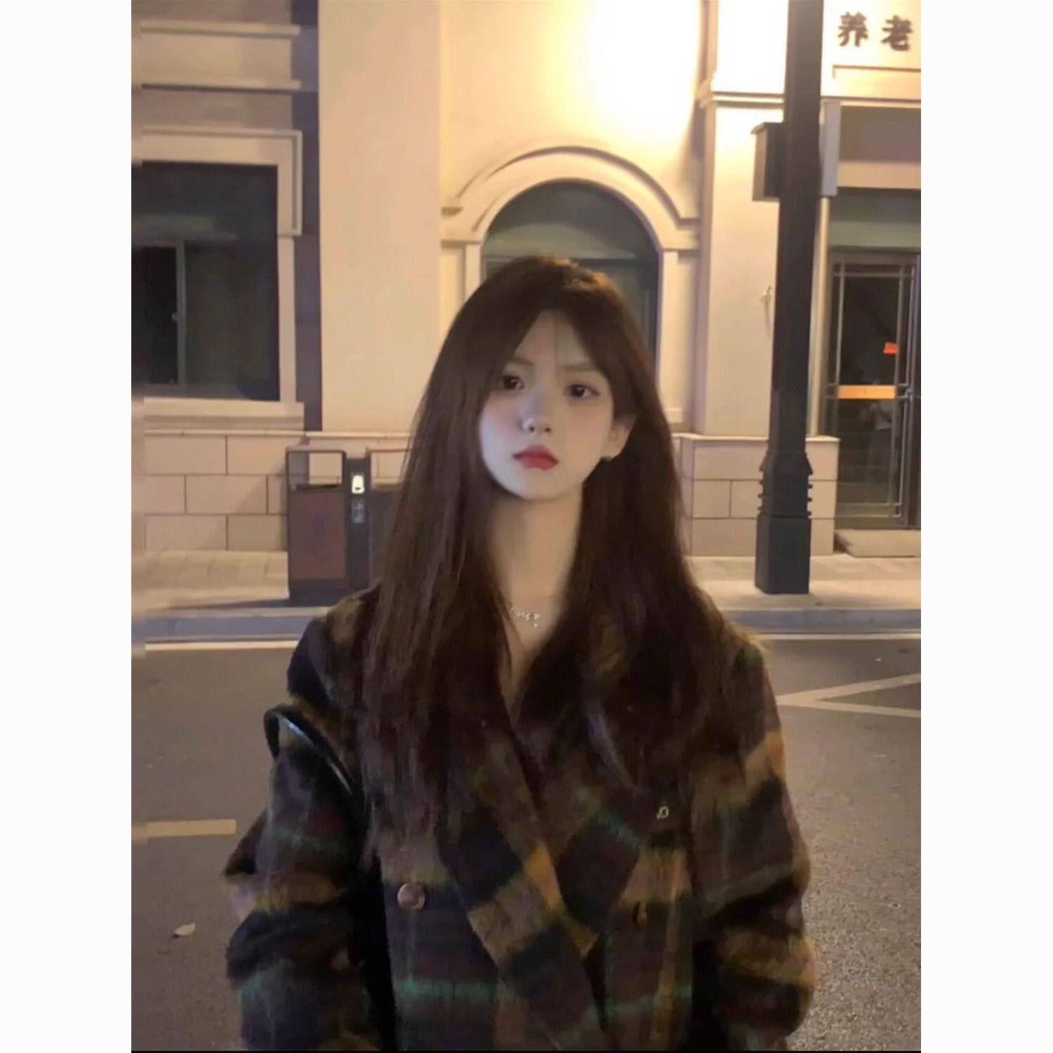 夹棉加厚毛呢外套女2026秋冬新款复古格子韩系显瘦气质呢子大衣潮