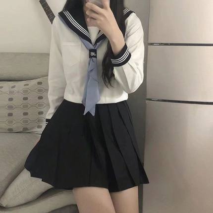 正品JK制服黑领白三本水手服基础款日系正统中间服学院风班服校服