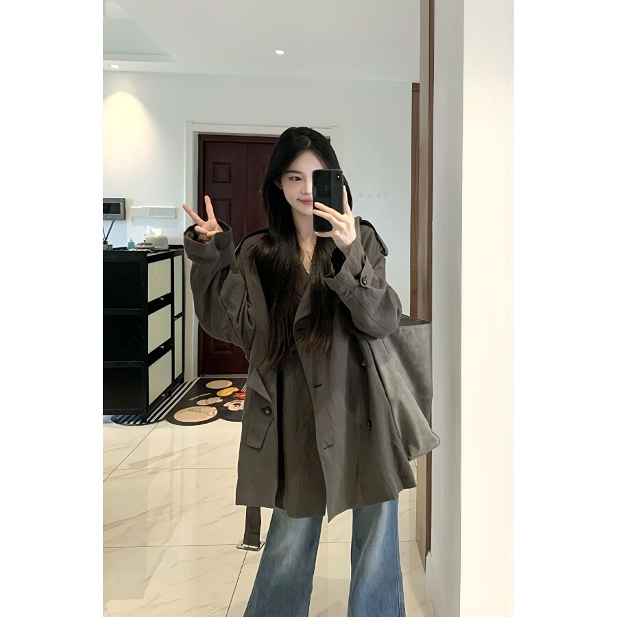 短款休闲风衣外套女2026小个子春秋季新款巨好看韩版宽松韩系薄款
