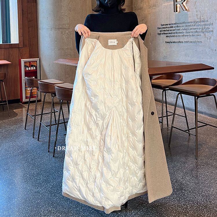 加绒呢子大衣女中长款2026年新款冬加厚白鸭绒内胆羽绒服毛呢外套