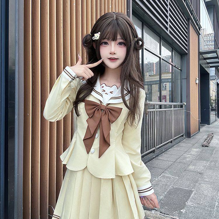 轻音柠檬jk制服甜喵布丁原创水手服学院风甜美可爱长袖百褶裙套装