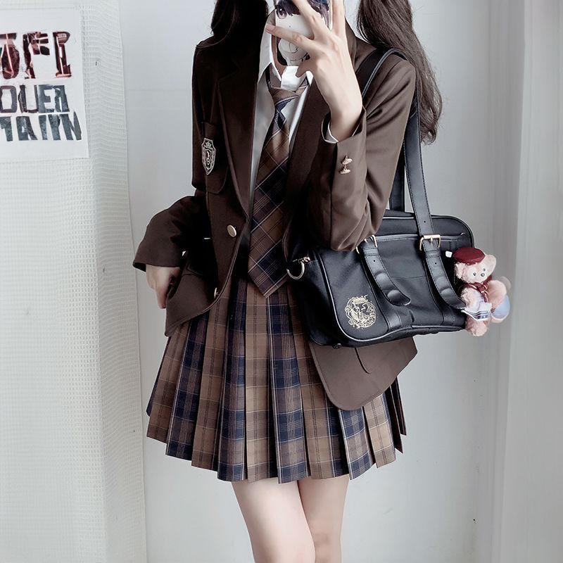 原创正版校供感jk制服裙西装外套女秋冬季套装学院风学生叠穿西服