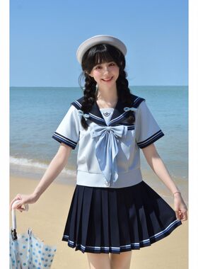 薇薇菲【星月冠】收腰jk制服女水手服日系长短袖校供百褶裙套装
