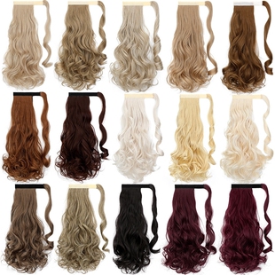 假发女长卷发魔术贴马尾仿真发自然马尾辫假发片欧美外贸厂家现货