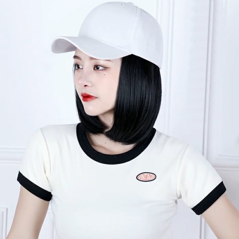 熊霸带帽子假发一体波波头棒球帽bobo头短发仿真发时尚自然假发帽