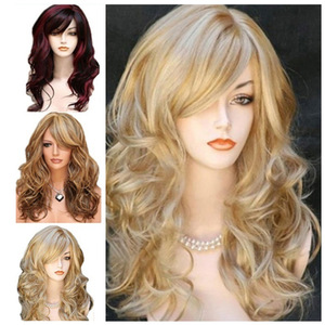 外贸欧美渐变金长卷假发女黑渐