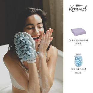 KRRAMEL搓澡巾浴花二合一女士专用搓泥洗澡手套毛巾纯棉吸水毛巾
